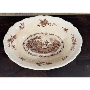 Antique Mason Patent Ironstone Watteau Brown Serving Bowl